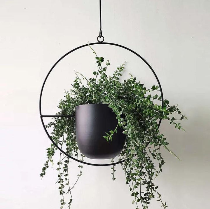 Stylish Indoor and Outdoor Plant Hanger - LeafLuxe-Round-Black-State of Style
