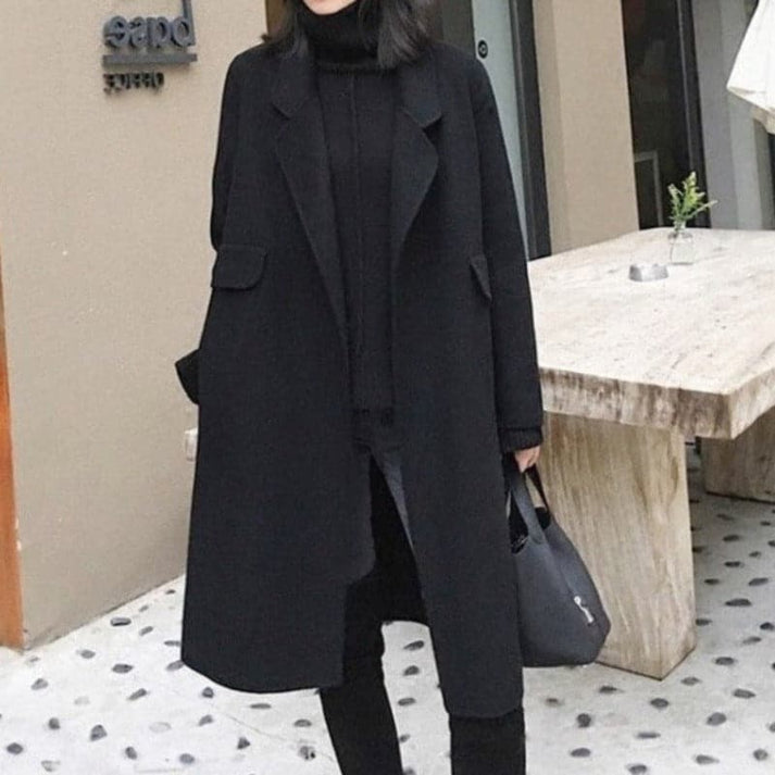 Stylish Knee-Length Winter Coat - Elowen-Black-XS-State of Style