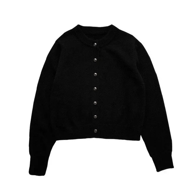 Stylish Knitted Cardigan with O-Neck – Sophie-Black-S-State of Style