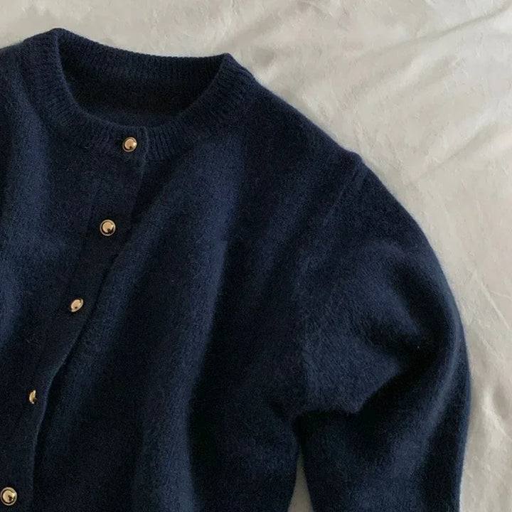 Stylish Knitted Cardigan with O-Neck – Sophie-Navy Blue-S-State of Style