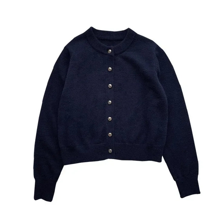 Stylish Knitted Cardigan with O-Neck – Sophie-Navy Blue-S-State of Style