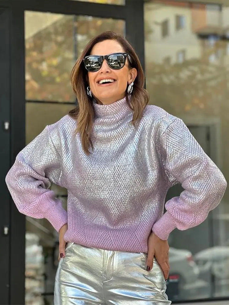 Stylish Knitted Women's Sweater with Gradient - Camille-Purple-S-State of Style