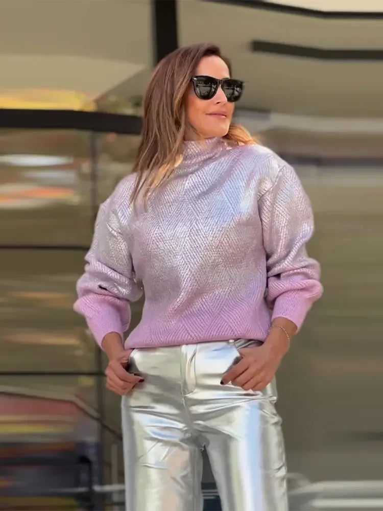 Stylish Knitted Women's Sweater with Gradient - Camille-Purple-S-State of Style