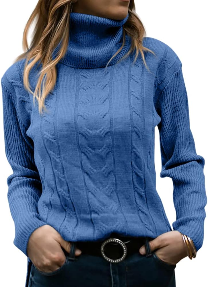 Stylish Knitted Women's Turtleneck - Denise-Blue-S-State of Style