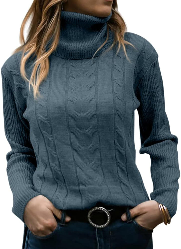 Stylish Knitted Women's Turtleneck - Denise-Dark blue-S-State of Style