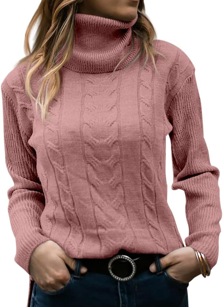 Stylish Knitted Women's Turtleneck - Denise-Pink-S-State of Style