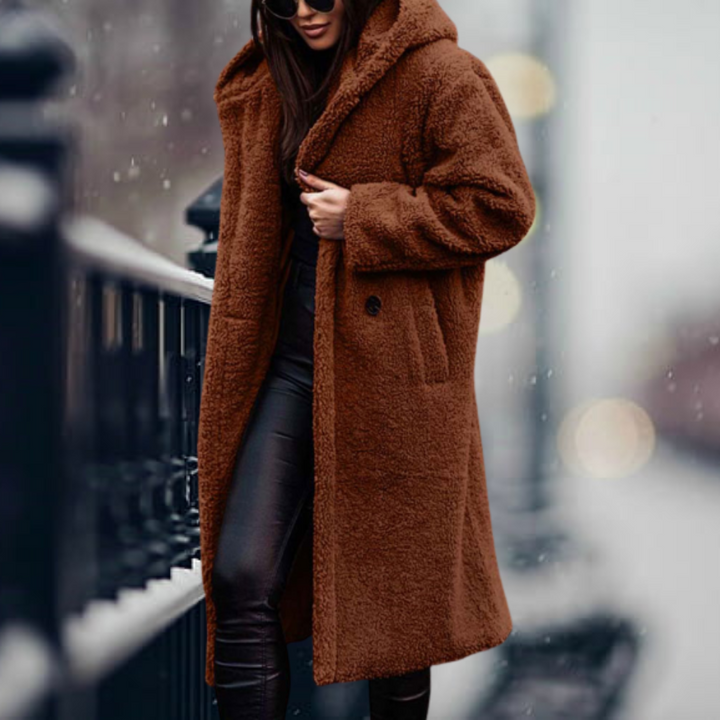 Stylish Ladies Faux Fur Coat with Hood - Vivienne-Chestnut Brown-S-State of Style