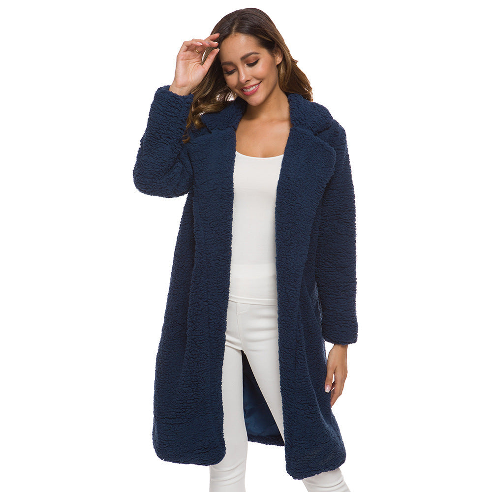 Stylish Ladies Faux Fur Coat with Hood - Vivienne-Marine Blue-S-State of Style