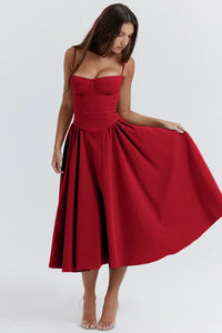 Stylish ladies' summer dress with spaghetti straps & waist corset – Mira-Blue-S-State of Style