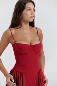 Stylish ladies' summer dress with spaghetti straps & waist corset – Mira-Blue-S-State of Style