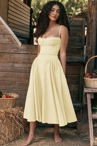 Stylish ladies' summer dress with spaghetti straps & waist corset – Mira-Blue-S-State of Style