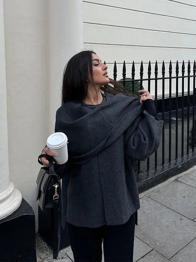 Stylish Ladies Winter Poncho - Ella-Dark Blue-S-State of Style
