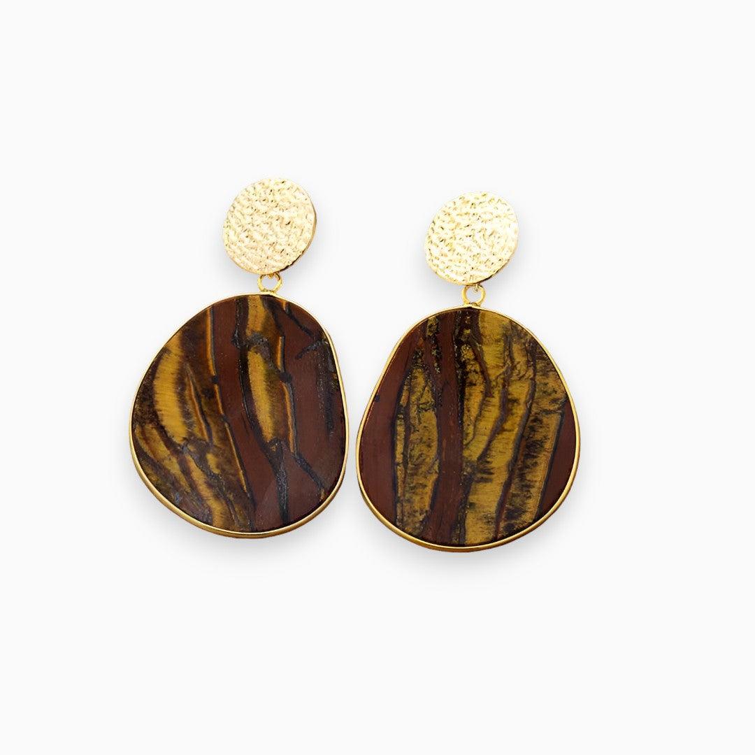 Stylish Lapis and Tiger's Eye Earrings - Althea-Tiger's Eye-State of Style