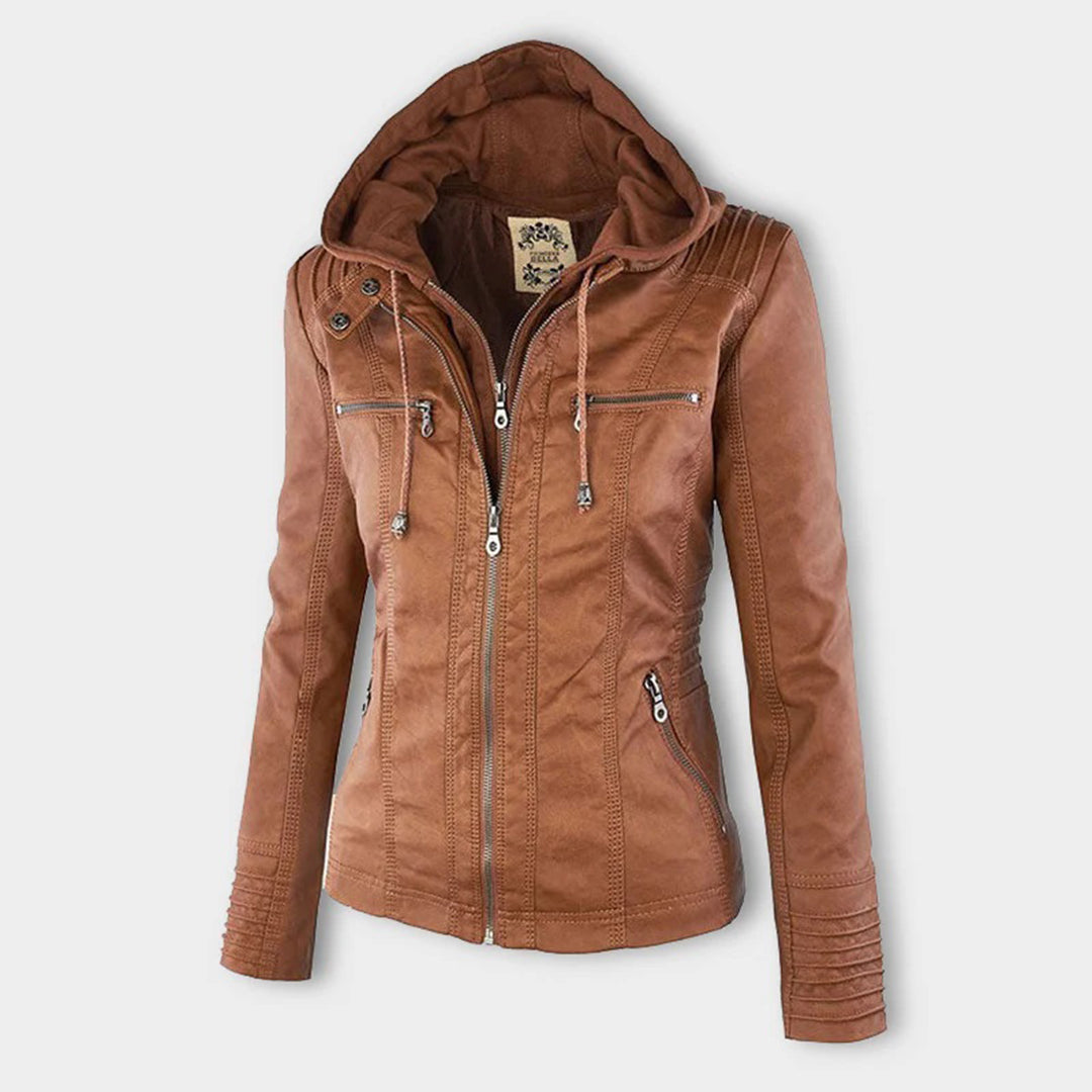 Stylish Leather Summer Jacket for Ladies - Elara-Khaki-S-State of Style