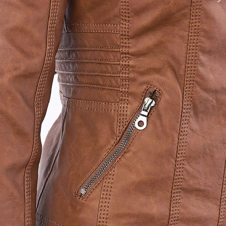 Stylish Leather Summer Jacket for Ladies - Elara-Khaki-S-State of Style