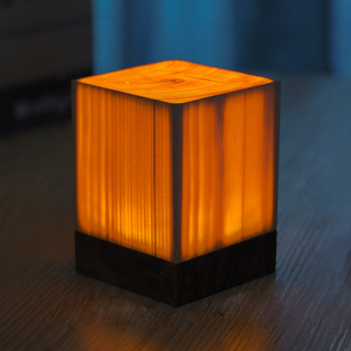 Stylish LED Table Lamp - WoodGlow-Square-8 x 8 x 12 cm-State of Style