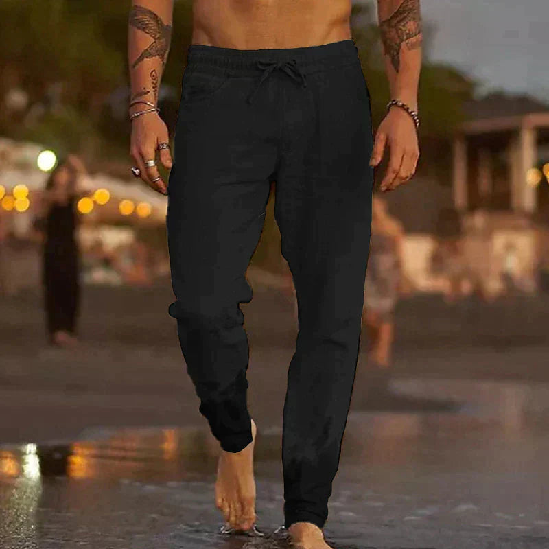 Stylish Linen Men's Trousers - Theo-Black-S-State of Style