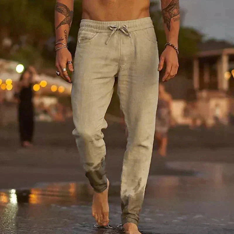 Stylish Linen Men's Trousers - Theo-Khaki-S-State of Style