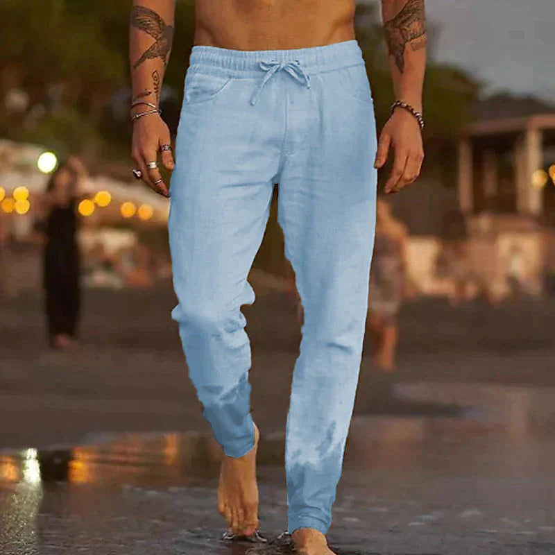 Stylish Linen Men's Trousers - Theo-Light Blue-S-State of Style