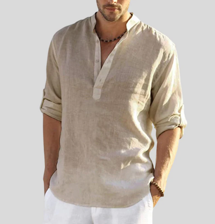 Stylish Linen Shirt with Collar - Leonardo-Beige-S-State of Style