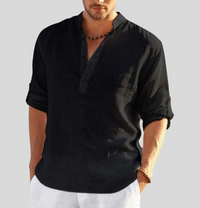 Stylish Linen Shirt with Collar - Leonardo-Black-S-State of Style