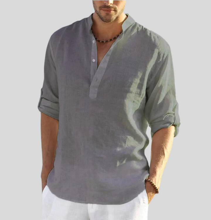 Stylish Linen Shirt with Collar - Leonardo-Grey-S-State of Style