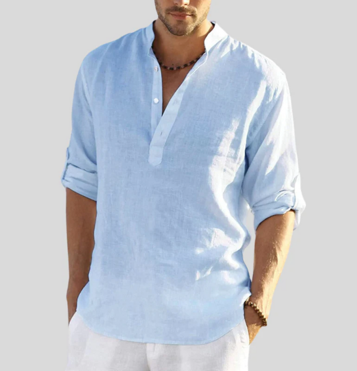 Stylish Linen Shirt with Collar - Leonardo-Light Blue-S-State of Style
