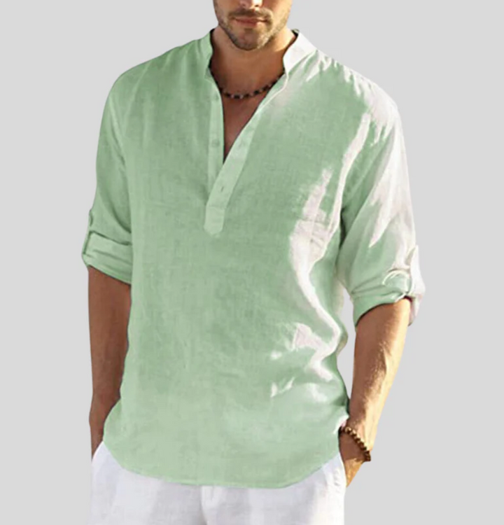 Stylish Linen Shirt with Collar - Leonardo-Light Green-S-State of Style