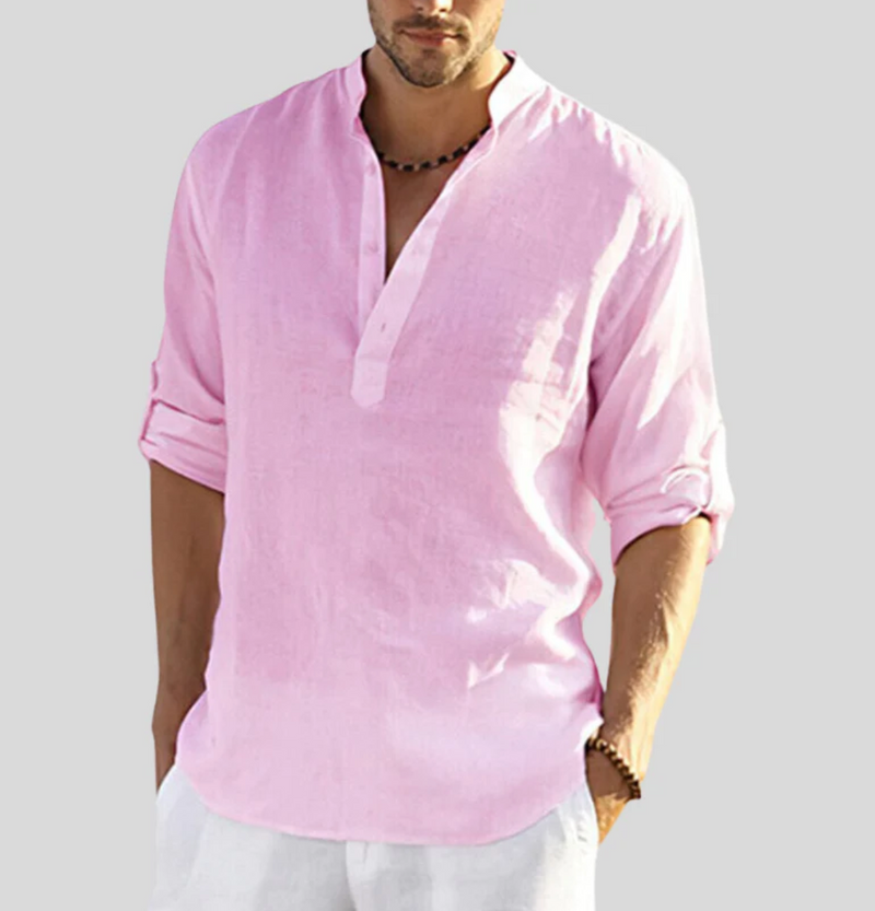Stylish Linen Shirt with Collar - Leonardo-Pink-S-State of Style