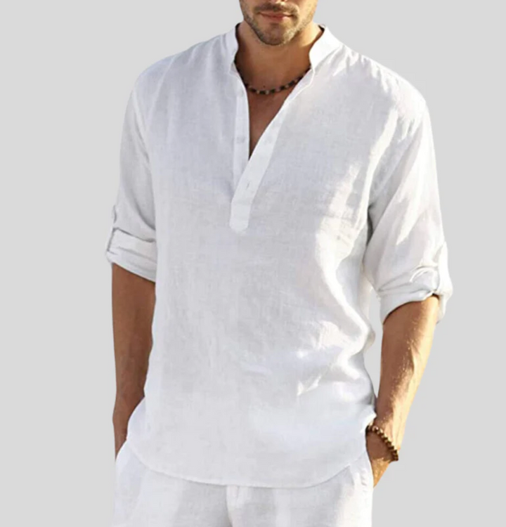 Stylish Linen Shirt with Collar - Leonardo-White-S-State of Style