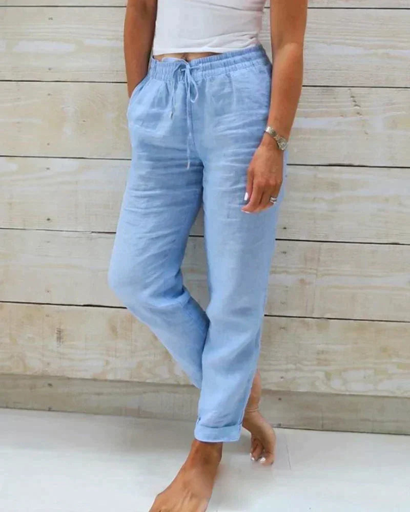 Stylish linen trousers for women – Selina-Blue-XS-State of Style