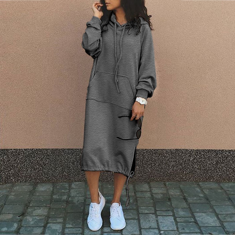 Stylish Long Hoodie Dress - Elina-Black-S-State of Style