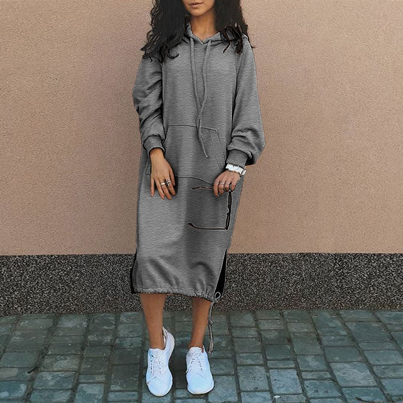Stylish Long Hoodie Dress - Elina-Gray-S-State of Style