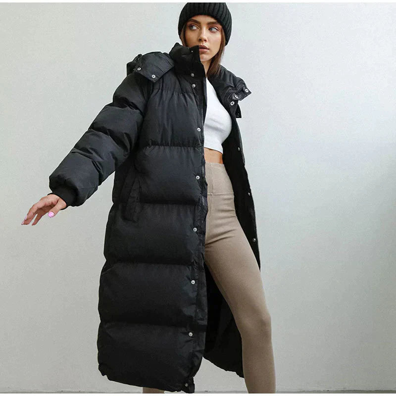 Stylish Long Ladies' Down Jacket - Elise-Black-XS-State of Style