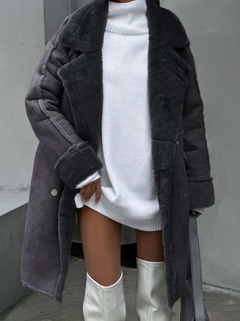 Stylish Long Polar Fleece Women's Coat - Ava-Beige-S-State of Style