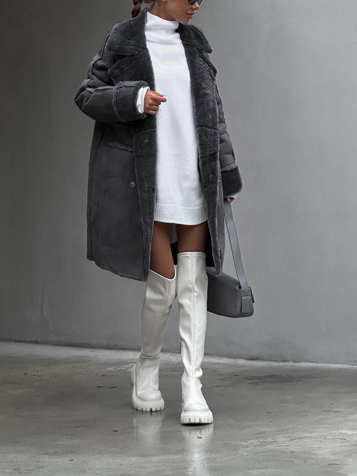 Stylish Long Polar Fleece Women's Coat - Ava-Beige-S-State of Style