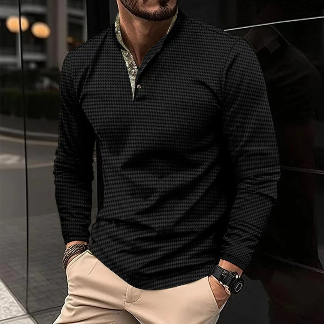 Stylish Long Sleeve Men's Polo - Finn-Black-S-State of Style