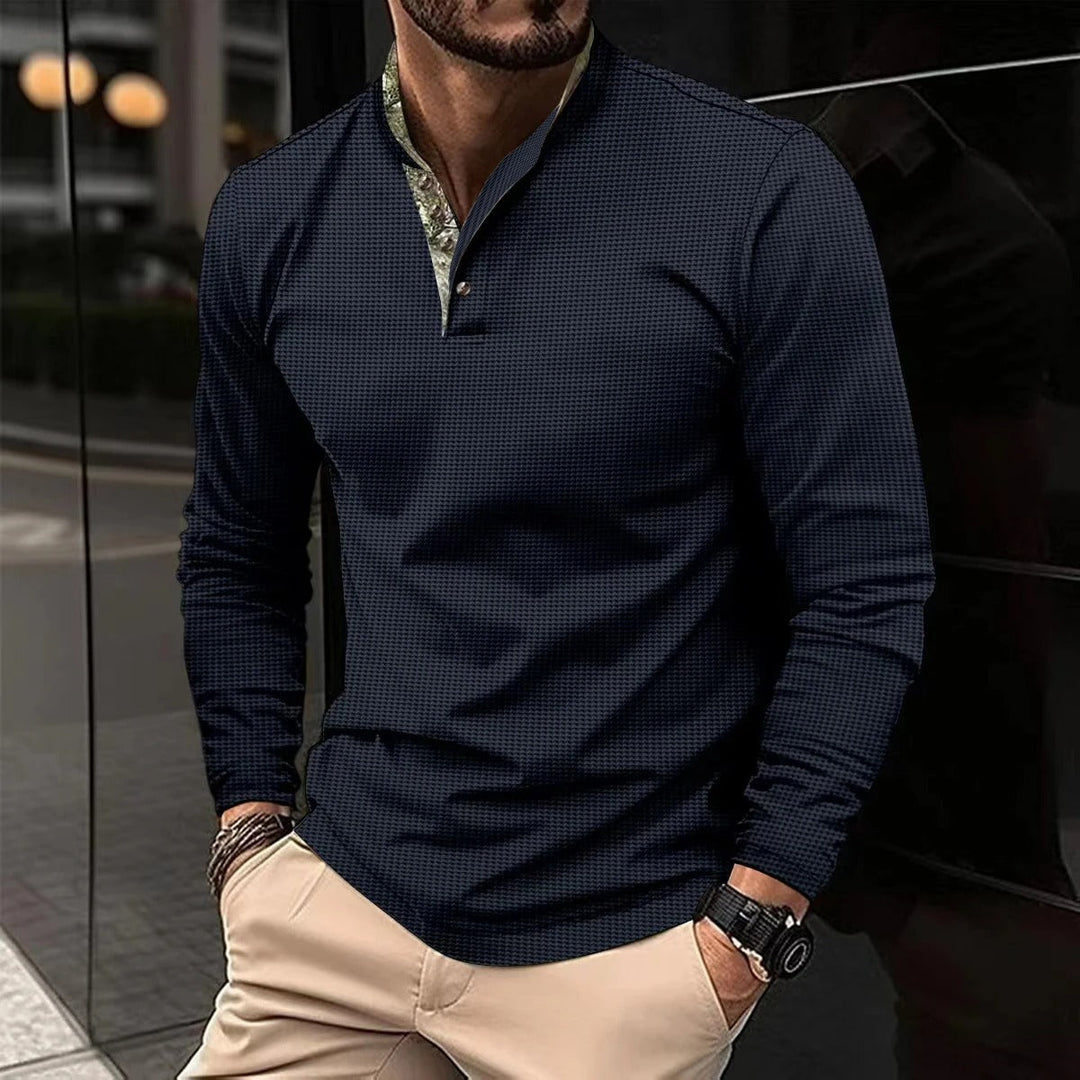 Stylish Long Sleeve Men's Polo - Finn-Dark Blue-S-State of Style