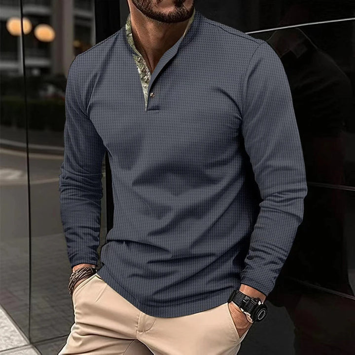 Stylish Long Sleeve Polo for Men - Finn-Grey-S-State of Style