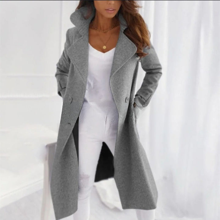 Stylish Long Women's Coat with Turned-Down Collar - Valentina-Grey-S-State of Style