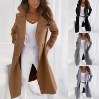 Stylish Long Women's Coat with Turned-Down Collar - Valentina-Khaki-S-State of Style