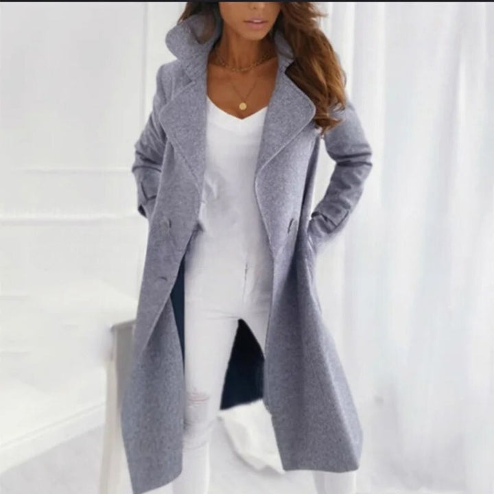 Stylish Long Women's Coat with Turned-Down Collar - Valentina-Light Grey-S-State of Style