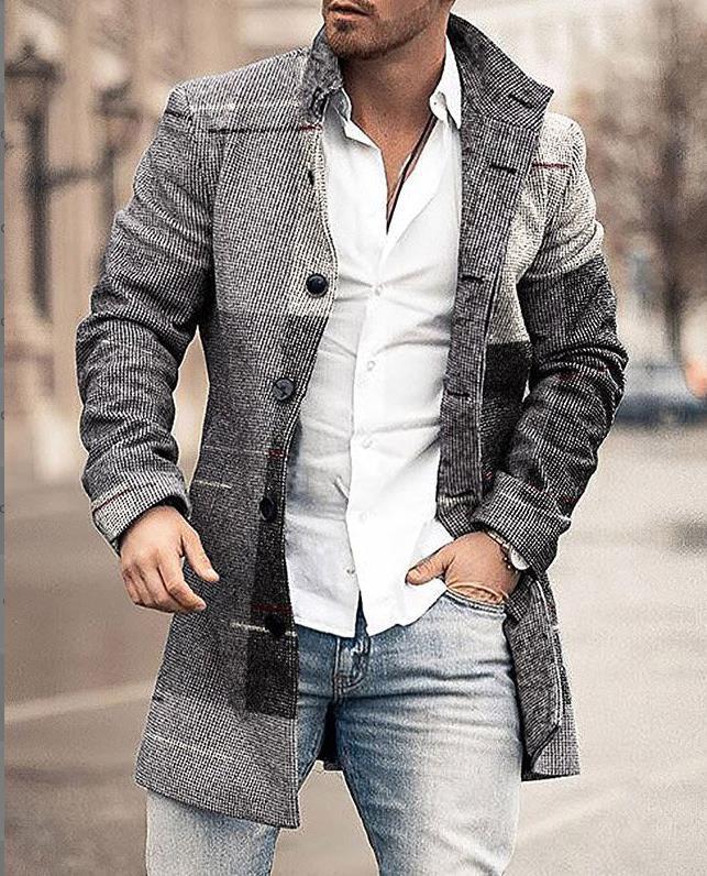 Stylish Medium-Length Checked Men's Coat - Stephen-Grey/Black-M-State of Style