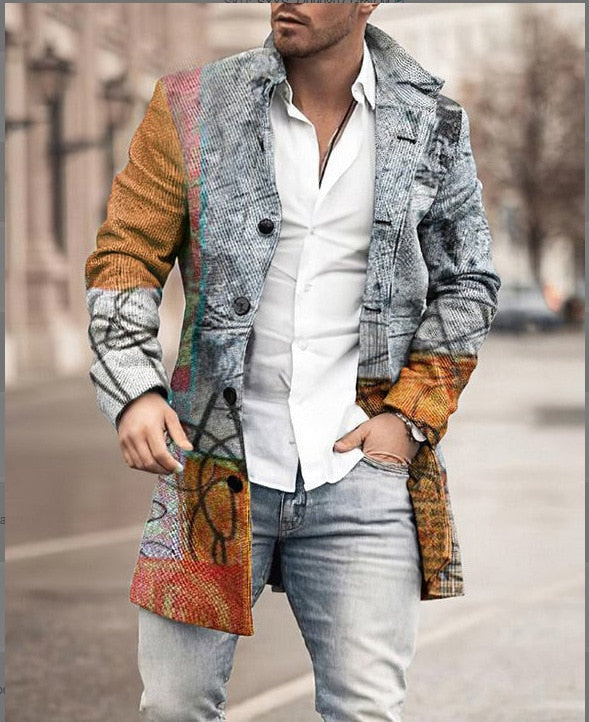 Stylish Medium-Length Checked Men's Coat - Stephen-Grey/Light Blue-M-State of Style