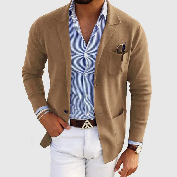 Stylish Men's Blazer with Casual Button Pockets and Collar - Lorenzo-Beige-S-State of Style