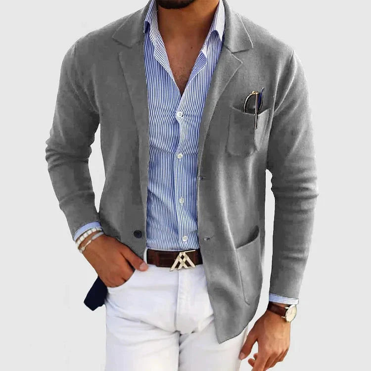 Stylish Men's Blazer with Casual Button Pockets and Collar - Lorenzo-Grey-S-State of Style