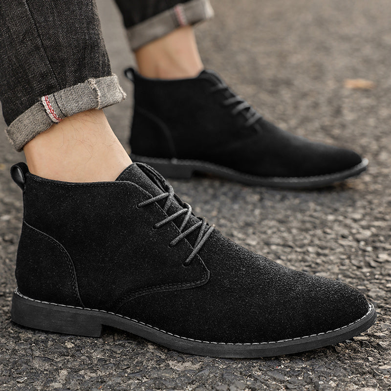 Stylish Men's Lace-Up Shoes in PU Suede - Luca-Black-6-State of Style