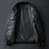 Stylish men's leather jacket made of synthetic leather with precision details – Tarek-Brown-XS-State of Style