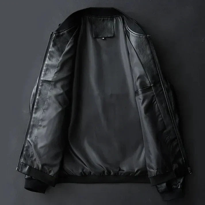 Stylish men's leather jacket made of synthetic leather with precision details – Tarek-Brown-XS-State of Style