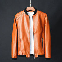 Stylish men's leather jacket made of synthetic leather with precision details – Tarek-Brown-XS-State of Style